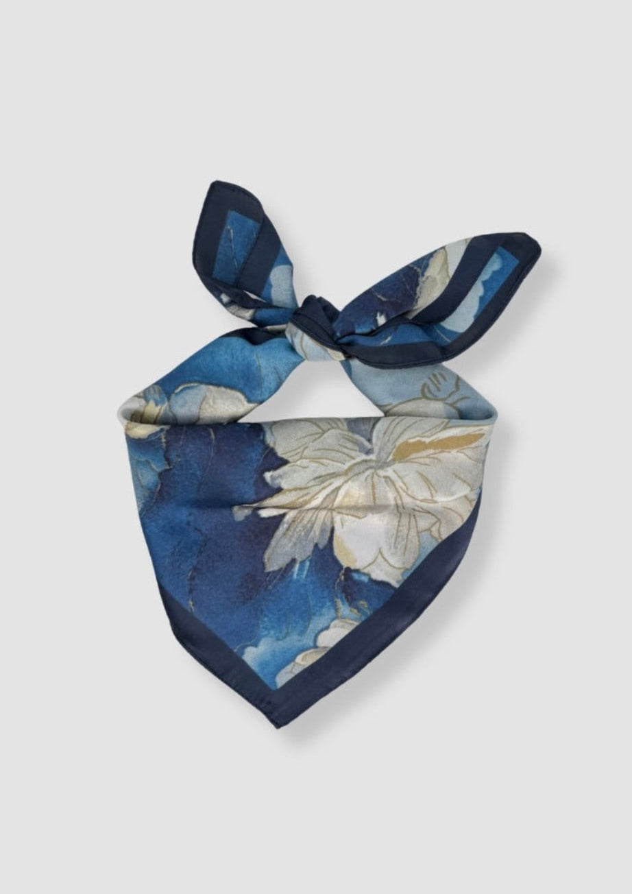 Blue flower satin scarf