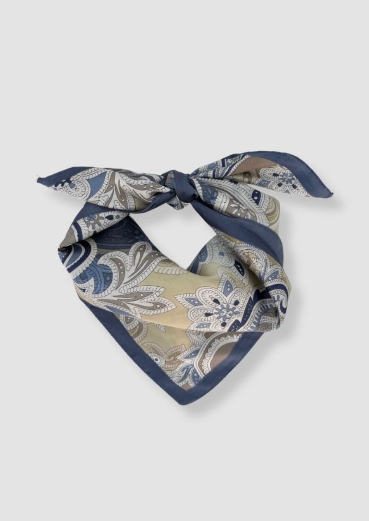 Paisley blue and beige satin scarf