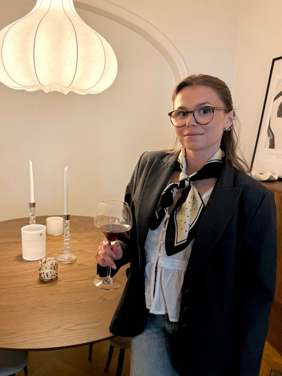 Beige with black dots satin scarf